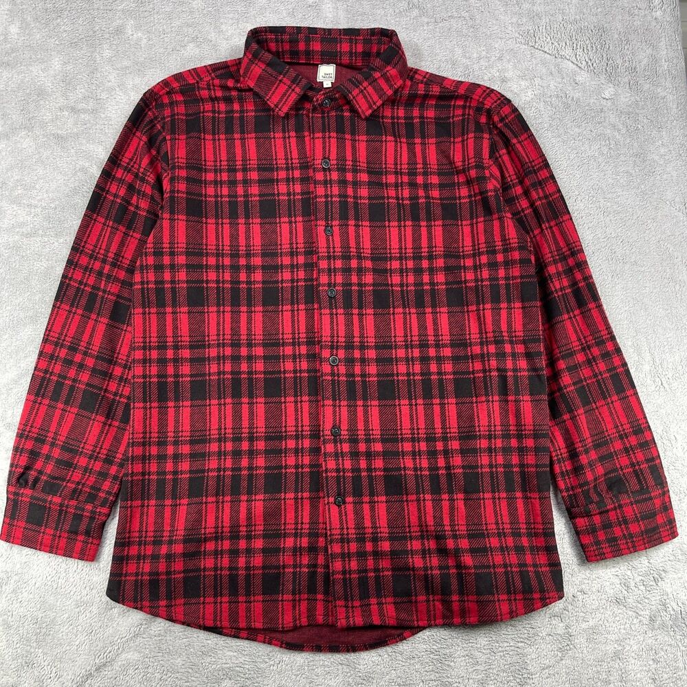 Swet Tailor Shirt Men XL Red Black Flannel Plaid Stretch Knit Collared Button-Up